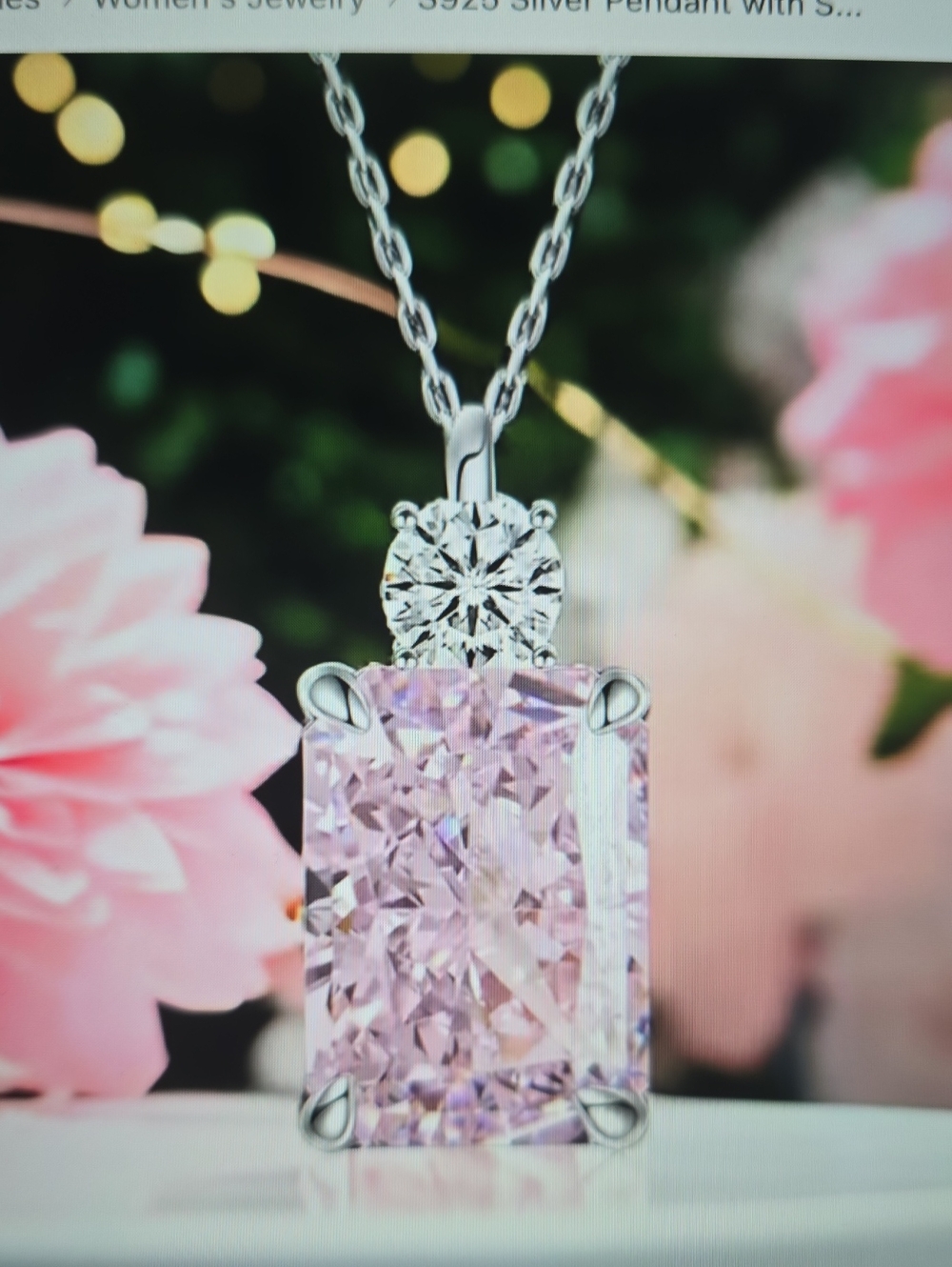 Pink Crystal Pendant Necklace - Silver